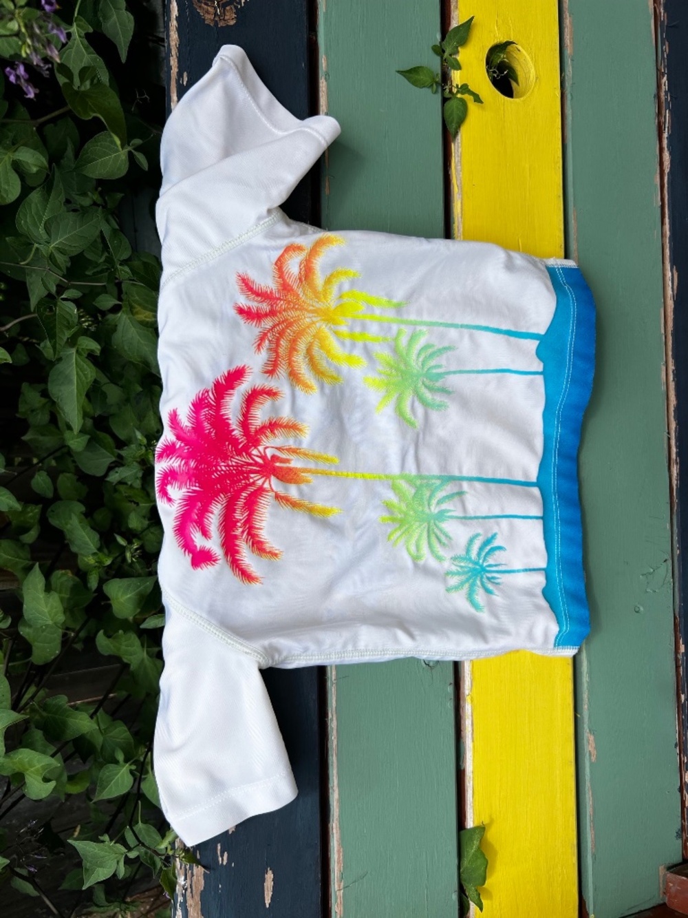 Baby Gap Short-Sleeved Colorful Palm Tree Swim Shirt size 2